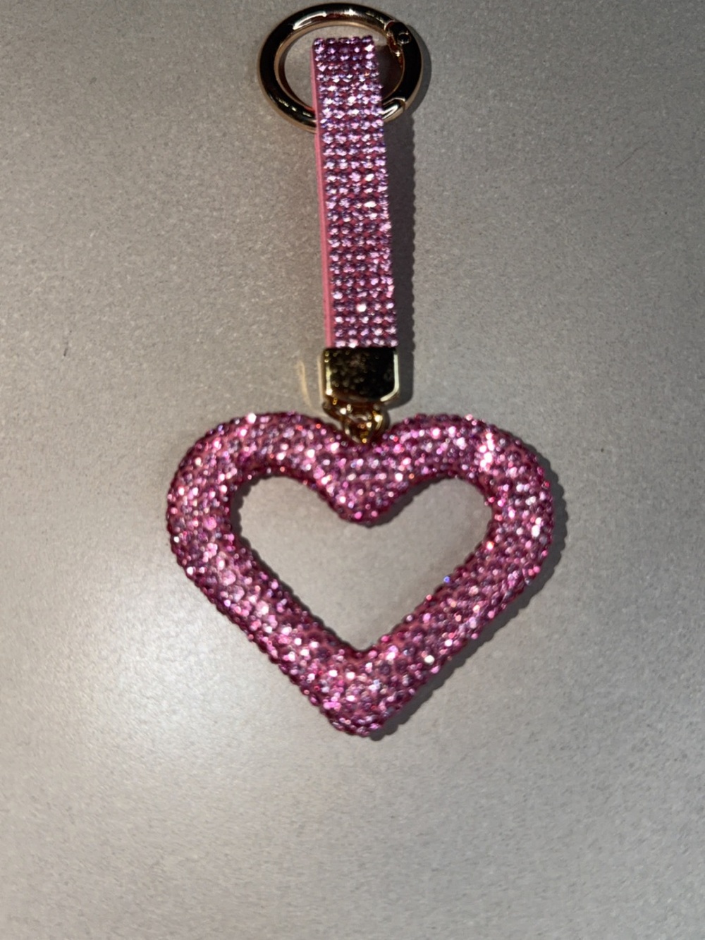 Pink Rhinestone Heart Keychain
